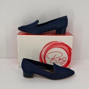 Ros Hommerson Honey pump shoe denim blue jean block heel preppy loafer new 9.5